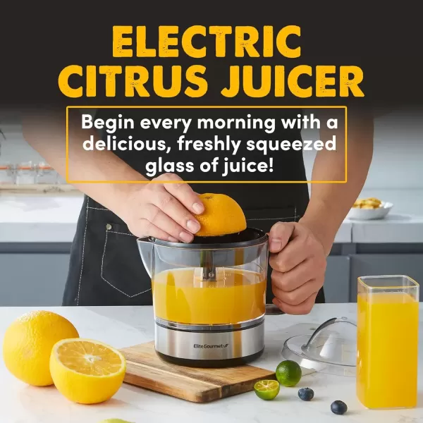 imageElite Gourmet ETS411 BPAFree Electric Citrus Juicer Extractor Compact Large Volume Pulp Control Oranges Lemons Limes Grapefruits with Easy Pour Spout 16 oz WhiteStainless Steel