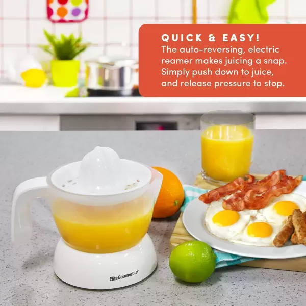 imageElite Gourmet ETS411 BPAFree Electric Citrus Juicer Extractor Compact Large Volume Pulp Control Oranges Lemons Limes Grapefruits with Easy Pour Spout 16 oz WhiteWhite