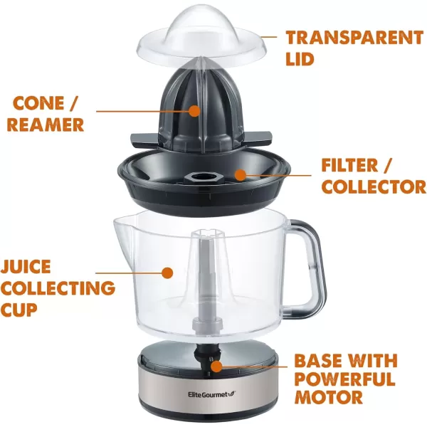 imageElite Gourmet ETS411 BPAFree Electric Citrus Juicer Extractor Compact Large Volume Pulp Control Oranges Lemons Limes Grapefruits with Easy Pour Spout 16 oz WhiteStainless Steel