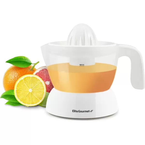 imageElite Gourmet ETS411 BPAFree Electric Citrus Juicer Extractor Compact Large Volume Pulp Control Oranges Lemons Limes Grapefruits with Easy Pour Spout 16 oz WhiteWhite