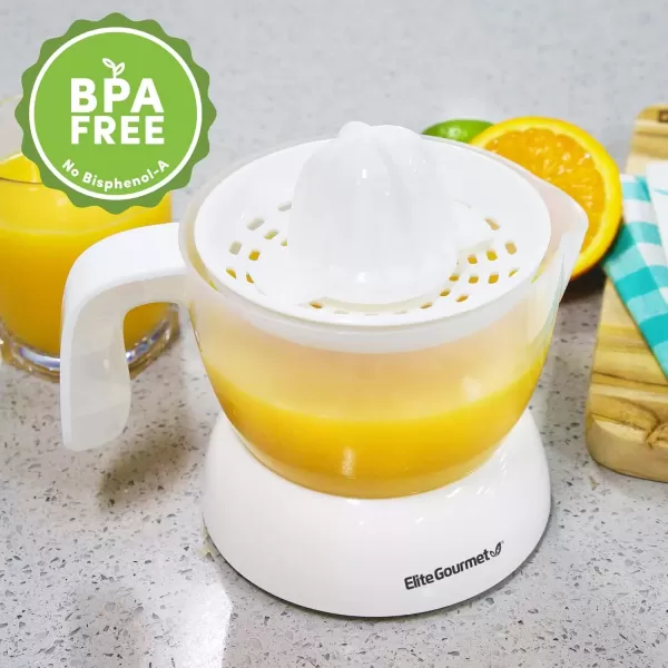 imageElite Gourmet ETS411 BPAFree Electric Citrus Juicer Extractor Compact Large Volume Pulp Control Oranges Lemons Limes Grapefruits with Easy Pour Spout 16 oz WhiteWhite