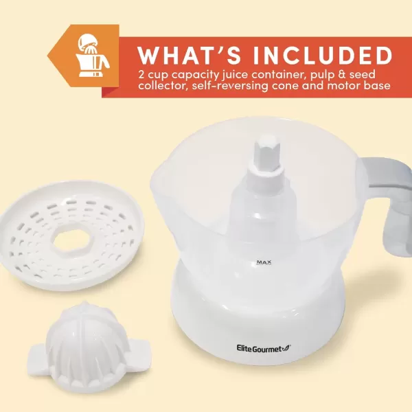 imageElite Gourmet ETS411 BPAFree Electric Citrus Juicer Extractor Compact Large Volume Pulp Control Oranges Lemons Limes Grapefruits with Easy Pour Spout 16 oz WhiteWhite