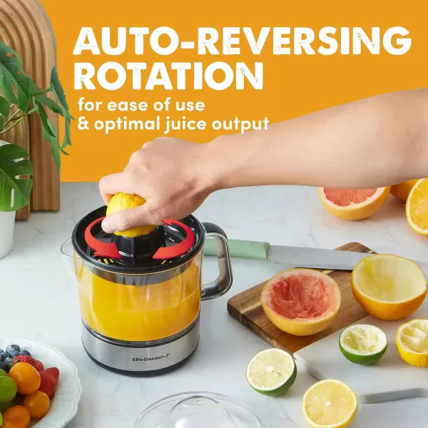 imageElite Gourmet ETS411 BPAFree Electric Citrus Juicer Extractor Compact Large Volume Pulp Control Oranges Lemons Limes Grapefruits with Easy Pour Spout 16 oz WhiteStainless Steel