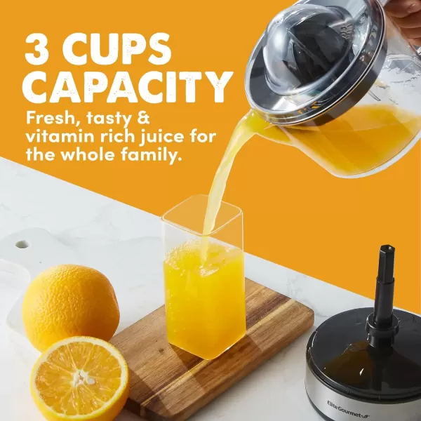 imageElite Gourmet ETS411 BPAFree Electric Citrus Juicer Extractor Compact Large Volume Pulp Control Oranges Lemons Limes Grapefruits with Easy Pour Spout 16 oz WhiteStainless Steel