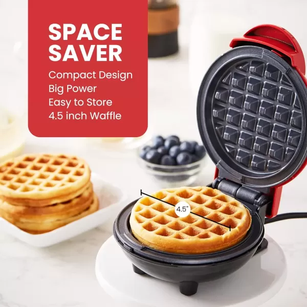 imageElite Gourmet EWM015M Electric Nonstick 45inch Mini Waffle Maker Belgian Waffles Compact Design Hash Browns Keto Snacks Sandwich Eggs Easy to Clean MintRed