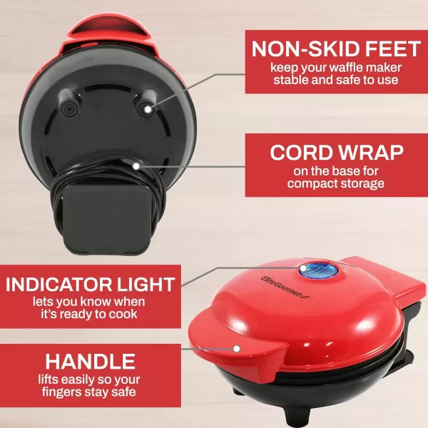 imageElite Gourmet EWM015M Electric Nonstick 45inch Mini Waffle Maker Belgian Waffles Compact Design Hash Browns Keto Snacks Sandwich Eggs Easy to Clean MintRed