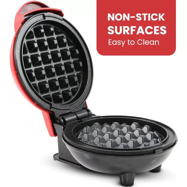 imageElite Gourmet EWM015M Electric Nonstick 45inch Mini Waffle Maker Belgian Waffles Compact Design Hash Browns Keto Snacks Sandwich Eggs Easy to Clean MintRed