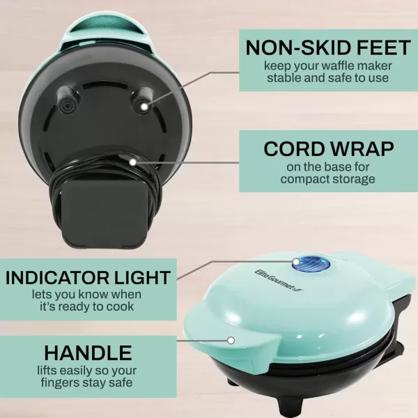 imageElite Gourmet EWM015M Electric Nonstick 45inch Mini Waffle Maker Belgian Waffles Compact Design Hash Browns Keto Snacks Sandwich Eggs Easy to Clean MintMint