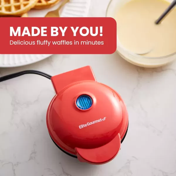 imageElite Gourmet EWM015M Electric Nonstick 45inch Mini Waffle Maker Belgian Waffles Compact Design Hash Browns Keto Snacks Sandwich Eggs Easy to Clean MintRed