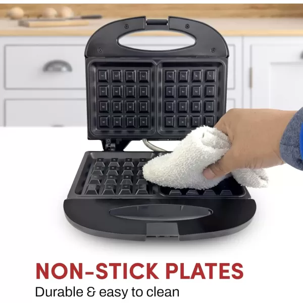 imageElite Gourmet EWM2207 Electric NonStick Belgian Waffle Maker Iron Breakfast Sandwiches Snacks Burgers and more 2Slice BlackWaffle