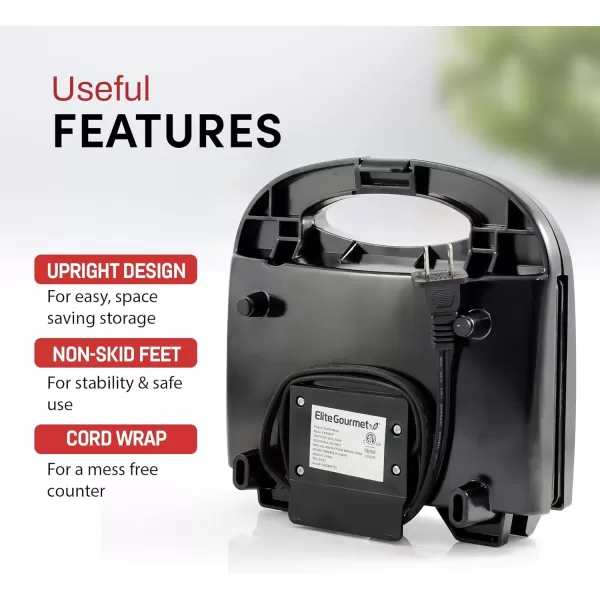 imageElite Gourmet EWM2207 Electric NonStick Belgian Waffle Maker Iron Breakfast Sandwiches Snacks Burgers and more 2Slice BlackWaffle