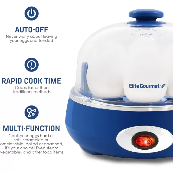 imageElite Gourmet Easy Electric 7 Egg Capacity Cooker Poacher Omelet Maker Scrambled Soft Medium Hard Boiled with Auto ShutOff and Buzzer BPA Free Charcoal GreyBlue