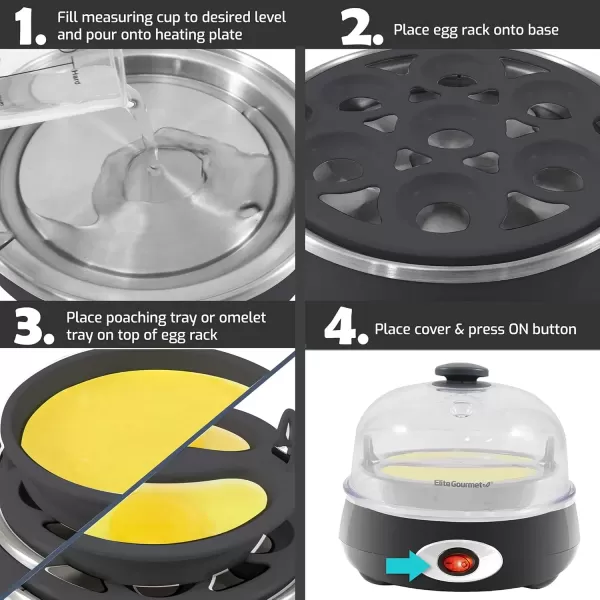 imageElite Gourmet Easy Electric 7 Egg Capacity Cooker Poacher Omelet Maker Scrambled Soft Medium Hard Boiled with Auto ShutOff and Buzzer BPA Free Charcoal GreyCharcoal Grey
