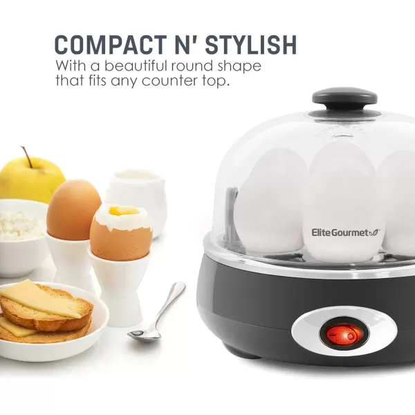 imageElite Gourmet Easy Electric 7 Egg Capacity Cooker Poacher Omelet Maker Scrambled Soft Medium Hard Boiled with Auto ShutOff and Buzzer BPA Free Charcoal GreyCharcoal Grey