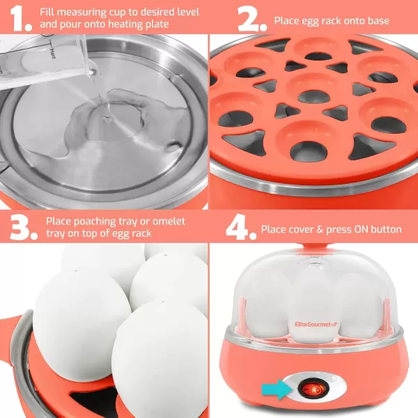 imageElite Gourmet Easy Electric 7 Egg Capacity Cooker Poacher Omelet Maker Scrambled Soft Medium Hard Boiled with Auto ShutOff and Buzzer BPA Free Charcoal GreyCoral