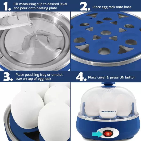 imageElite Gourmet Easy Electric 7 Egg Capacity Cooker Poacher Omelet Maker Scrambled Soft Medium Hard Boiled with Auto ShutOff and Buzzer BPA Free Charcoal GreyBlue