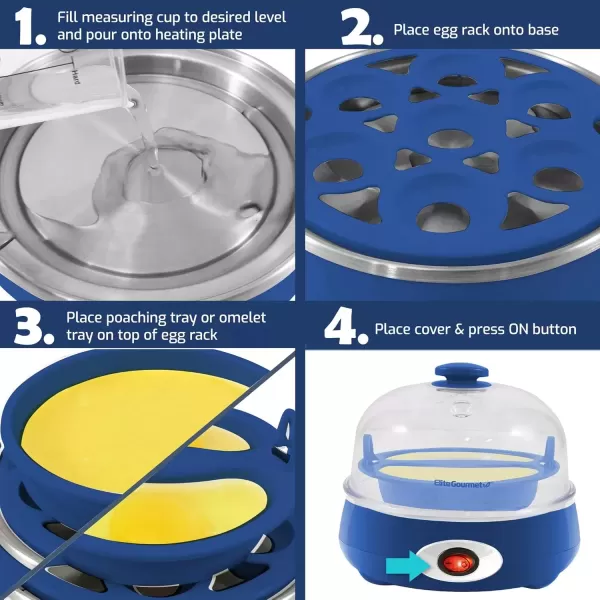 imageElite Gourmet Easy Electric 7 Egg Capacity Cooker Poacher Omelet Maker Scrambled Soft Medium Hard Boiled with Auto ShutOff and Buzzer BPA Free Charcoal GreyBlue