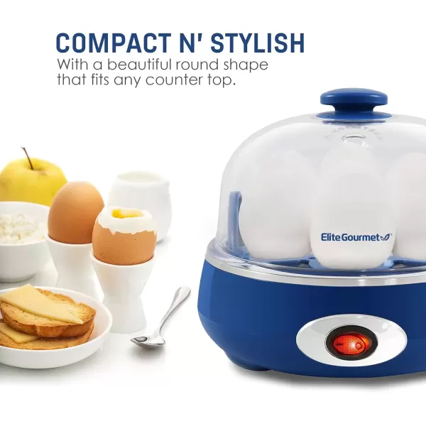 imageElite Gourmet Easy Electric 7 Egg Capacity Cooker Poacher Omelet Maker Scrambled Soft Medium Hard Boiled with Auto ShutOff and Buzzer BPA Free Charcoal GreyBlue
