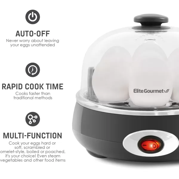imageElite Gourmet Easy Electric 7 Egg Capacity Cooker Poacher Omelet Maker Scrambled Soft Medium Hard Boiled with Auto ShutOff and Buzzer BPA Free Charcoal GreyCharcoal Grey