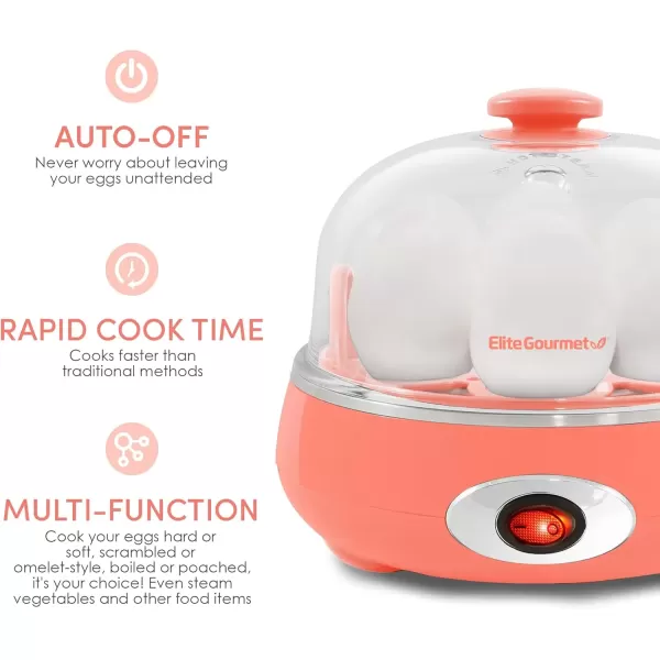 imageElite Gourmet Easy Electric 7 Egg Capacity Cooker Poacher Omelet Maker Scrambled Soft Medium Hard Boiled with Auto ShutOff and Buzzer BPA Free Charcoal GreyCoral