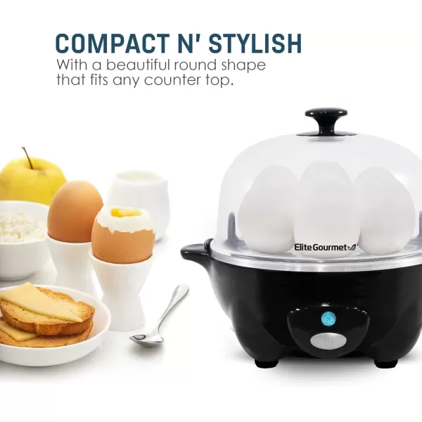 imageElite Gourmet Easy Electric 7 Egg Capacity Cooker Poacher Omelet Maker Scrambled Soft Medium Hard Boiled with Auto ShutOff and Buzzer BPA FreeBlack