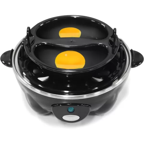 imageElite Gourmet Easy Electric 7 Egg Capacity Cooker Poacher Omelet Maker Scrambled Soft Medium Hard Boiled with Auto ShutOff and Buzzer BPA FreeBlack