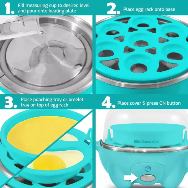 imageElite Gourmet Easy Electric 7 Egg Capacity Cooker Poacher Omelet Maker Scrambled Soft Medium Hard Boiled with Auto ShutOff and Buzzer BPA FreeBlue