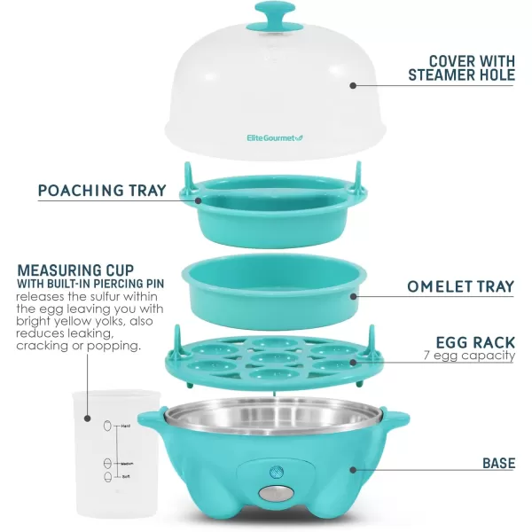 imageElite Gourmet Easy Electric 7 Egg Capacity Cooker Poacher Omelet Maker Scrambled Soft Medium Hard Boiled with Auto ShutOff and Buzzer BPA FreeBlue