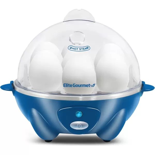 imageElite Gourmet Easy Electric 7 Egg Capacity Cooker Poacher Omelet Maker Scrambled Soft Medium Hard Boiled with Auto ShutOff and Buzzer BPA FreeClassic Blue