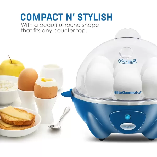 imageElite Gourmet Easy Electric 7 Egg Capacity Cooker Poacher Omelet Maker Scrambled Soft Medium Hard Boiled with Auto ShutOff and Buzzer BPA FreeClassic Blue
