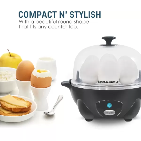 imageElite Gourmet Easy Electric 7 Egg Capacity Cooker Poacher Omelet Maker Scrambled Soft Medium Hard Boiled with Auto ShutOff and Buzzer BPA FreeDark Grey