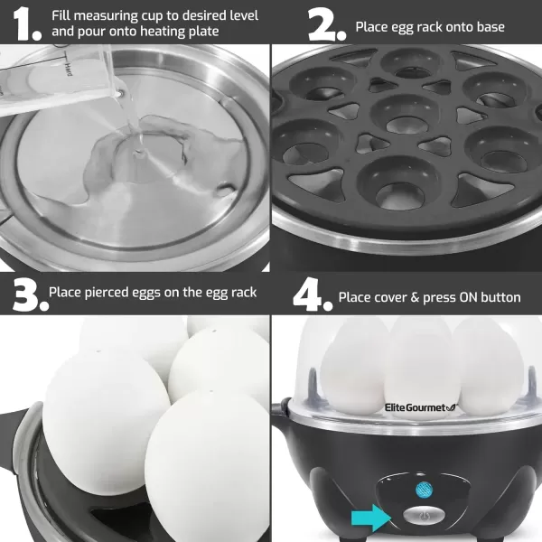 imageElite Gourmet Easy Electric 7 Egg Capacity Cooker Poacher Omelet Maker Scrambled Soft Medium Hard Boiled with Auto ShutOff and Buzzer BPA FreeDark Grey