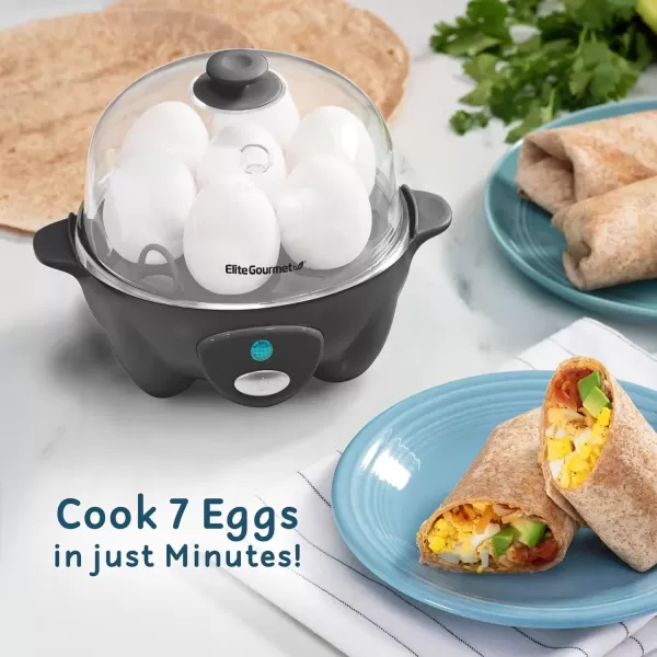 imageElite Gourmet Easy Electric 7 Egg Capacity Cooker Poacher Omelet Maker Scrambled Soft Medium Hard Boiled with Auto ShutOff and Buzzer BPA FreeDark Grey