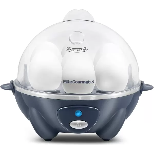 imageElite Gourmet Easy Electric 7 Egg Capacity Cooker Poacher Omelet Maker Scrambled Soft Medium Hard Boiled with Auto ShutOff and Buzzer BPA FreeGrey Blue