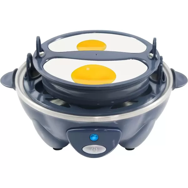 imageElite Gourmet Easy Electric 7 Egg Capacity Cooker Poacher Omelet Maker Scrambled Soft Medium Hard Boiled with Auto ShutOff and Buzzer BPA FreeGrey Blue