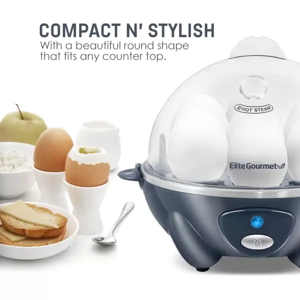 imageElite Gourmet Easy Electric 7 Egg Capacity Cooker Poacher Omelet Maker Scrambled Soft Medium Hard Boiled with Auto ShutOff and Buzzer BPA FreeGrey Blue