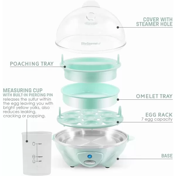 imageElite Gourmet Easy Electric 7 Egg Capacity Cooker Poacher Omelet Maker Scrambled Soft Medium Hard Boiled with Auto ShutOff and Buzzer BPA FreeMint