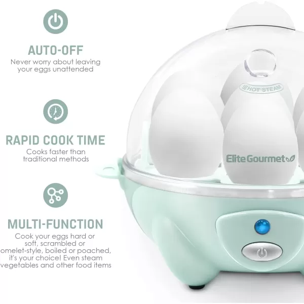 imageElite Gourmet Easy Electric 7 Egg Capacity Cooker Poacher Omelet Maker Scrambled Soft Medium Hard Boiled with Auto ShutOff and Buzzer BPA FreeMint