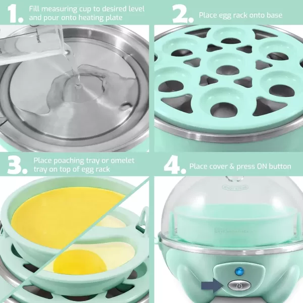 imageElite Gourmet Easy Electric 7 Egg Capacity Cooker Poacher Omelet Maker Scrambled Soft Medium Hard Boiled with Auto ShutOff and Buzzer BPA FreeMint