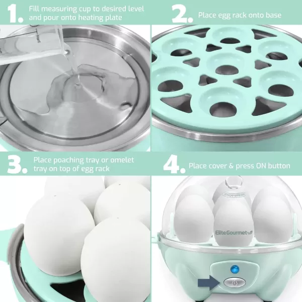 imageElite Gourmet Easy Electric 7 Egg Capacity Cooker Poacher Omelet Maker Scrambled Soft Medium Hard Boiled with Auto ShutOff and Buzzer BPA FreeMint