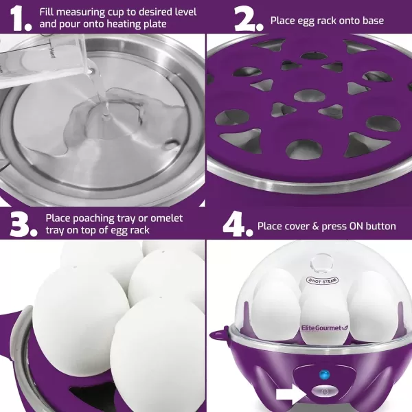 imageElite Gourmet Easy Electric 7 Egg Capacity Cooker Poacher Omelet Maker Scrambled Soft Medium Hard Boiled with Auto ShutOff and Buzzer BPA FreePurple