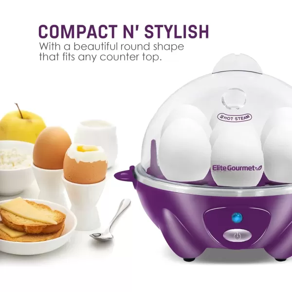 imageElite Gourmet Easy Electric 7 Egg Capacity Cooker Poacher Omelet Maker Scrambled Soft Medium Hard Boiled with Auto ShutOff and Buzzer BPA FreePurple