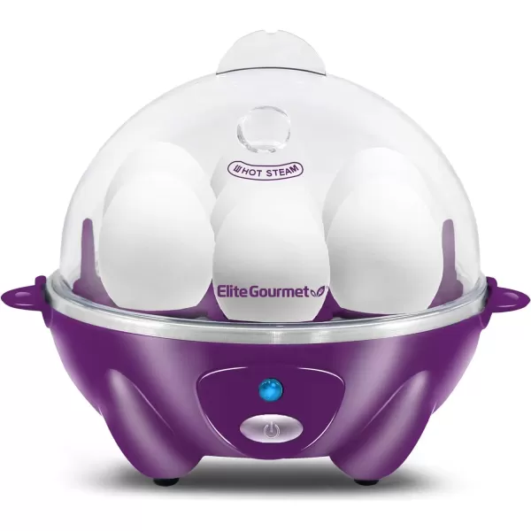 imageElite Gourmet Easy Electric 7 Egg Capacity Cooker Poacher Omelet Maker Scrambled Soft Medium Hard Boiled with Auto ShutOff and Buzzer BPA FreePurple