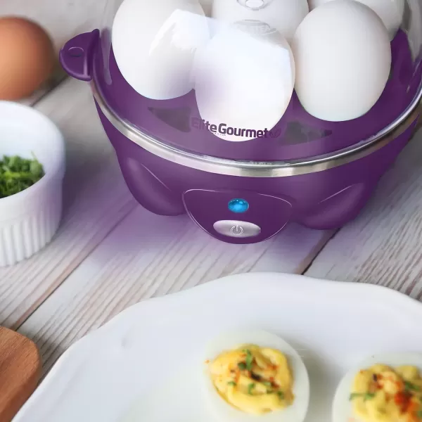 imageElite Gourmet Easy Electric 7 Egg Capacity Cooker Poacher Omelet Maker Scrambled Soft Medium Hard Boiled with Auto ShutOff and Buzzer BPA FreePurple