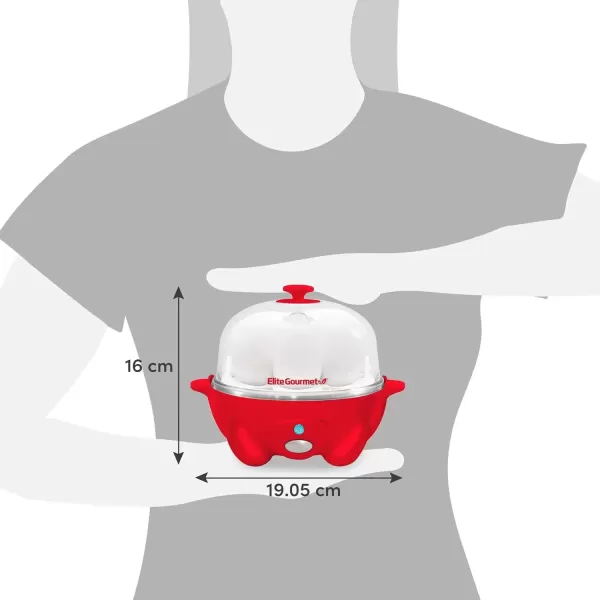 imageElite Gourmet Easy Electric 7 Egg Capacity Cooker Poacher Omelet Maker Scrambled Soft Medium Hard Boiled with Auto ShutOff and Buzzer BPA FreeRed