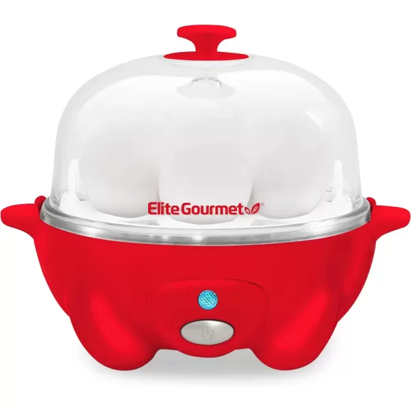 imageElite Gourmet Easy Electric 7 Egg Capacity Cooker Poacher Omelet Maker Scrambled Soft Medium Hard Boiled with Auto ShutOff and Buzzer BPA FreeRed
