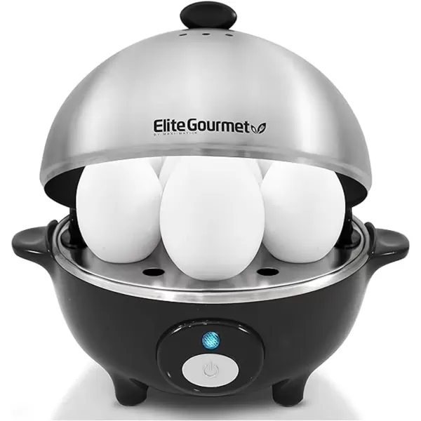imageElite Gourmet Easy Electric 7 Egg Capacity Cooker Poacher Omelet Maker Scrambled Soft Medium Hard Boiled with Auto ShutOff and Buzzer BPA FreeStainless Steel