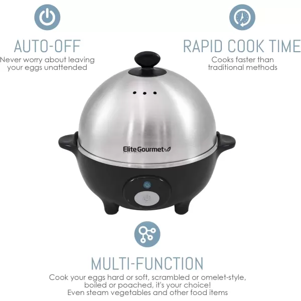 imageElite Gourmet Easy Electric 7 Egg Capacity Cooker Poacher Omelet Maker Scrambled Soft Medium Hard Boiled with Auto ShutOff and Buzzer BPA FreeStainless Steel