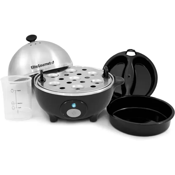 imageElite Gourmet Easy Electric 7 Egg Capacity Cooker Poacher Omelet Maker Scrambled Soft Medium Hard Boiled with Auto ShutOff and Buzzer BPA FreeStainless Steel