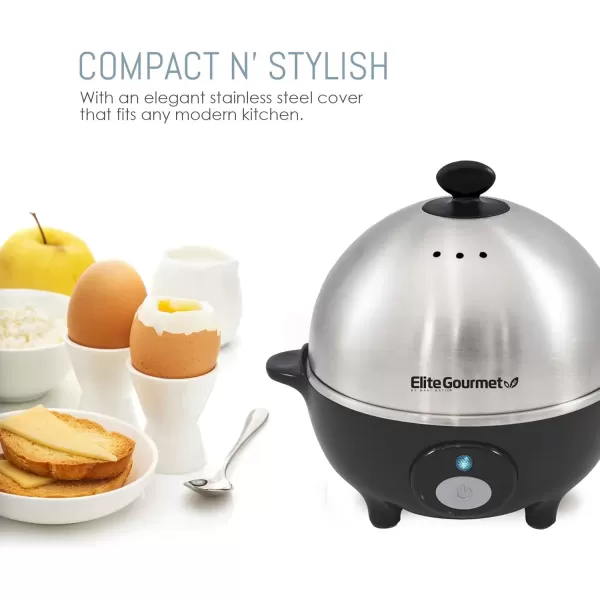 imageElite Gourmet Easy Electric 7 Egg Capacity Cooker Poacher Omelet Maker Scrambled Soft Medium Hard Boiled with Auto ShutOff and Buzzer BPA FreeStainless Steel